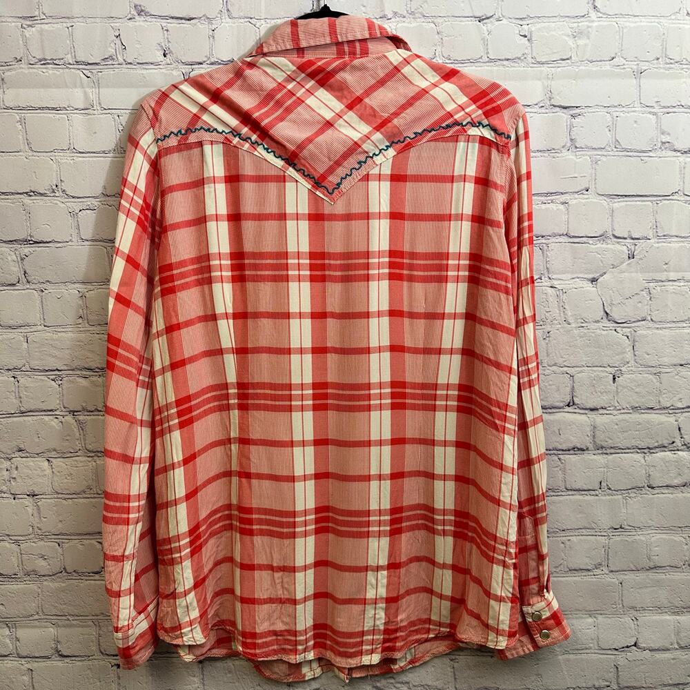 Wrangler Retro Red Plaid Pearl Snap Long Sleeve Shirt Medium Western Cowgirl - Picture 6 of 9